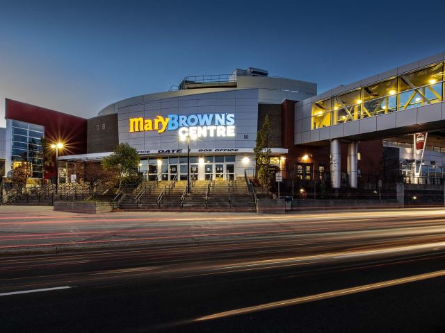 Exterior of the Mary Brown's Centre at night
